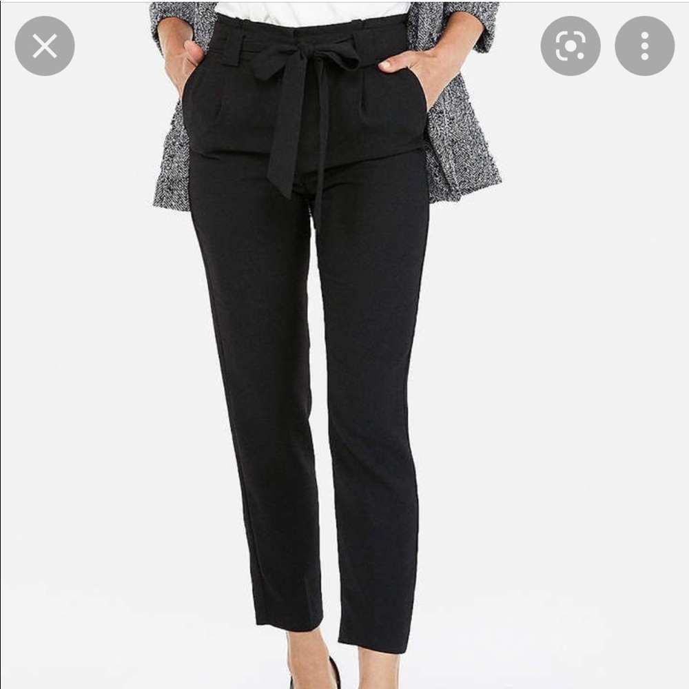 Express PETITE HIGH WAISTED SASH WAIST STRAIGHT LEG ANKLE PANT 00P
